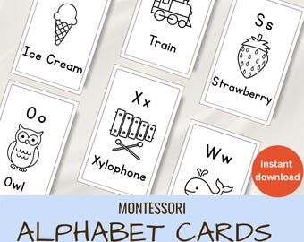 A-Z Alphabet Printable Flashcards: 3 Sizes Minimalist Montessori Learning Set for Kids