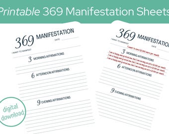 369 Manifestation Worksheet: Law of Attraction Planner (Digital Download)