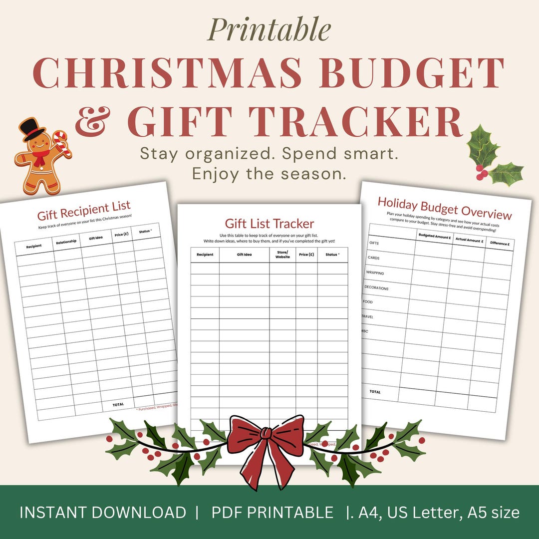 Christmas Budget & Gift Tracker Printable: Holiday Planner (PDF ...