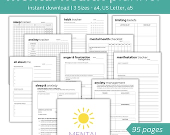 Digital Mental Health Planner – Printable Anxiety & Stress Relief Workbook (A4, US Letter, A5)