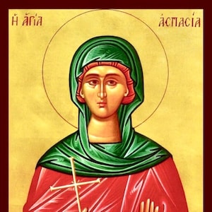 Saint Aspasia- Greek Orthodox Christian Byzantine wooden icon