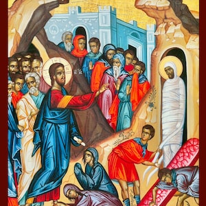Raising of Saint Lazarus - Greek Orthodox Christian Byzantine wooden icon