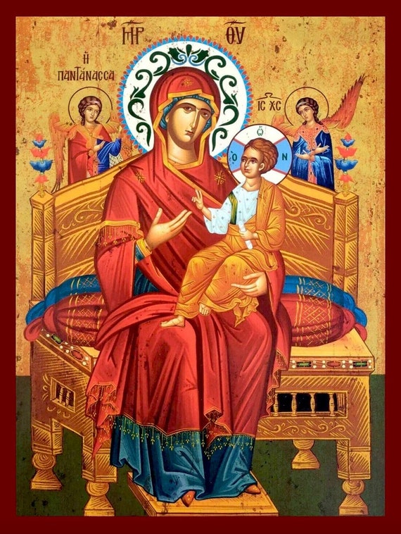 Icône Religieuse En Bois Fait Main - Jésus Christ Et Vierge Marie - Art Orthodoxe Grec