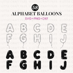 Alphabet Balloon SVG Bundle - Letter Balloon SVG, Foil Balloon Letters with Tail, Birthday Party Decor Cliparts, Party Decorations Cut Files