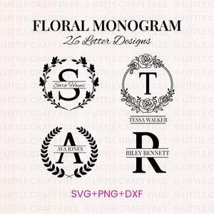 Split Monogram SVG Bundle - Rose Monogram SVG, Butterfly Initials, Minimal Alphabet, Ornamental Leaf Letters Png, Dxf Cut File