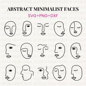 Abstraktes, minimalistisches Frauengesicht-SVG-Set, Vektor-Linienzeichnungen von Gesichtern, moderne, schlichte Frauengesichter, Illustrationen neutraler Gesichter (Schnittdateien)