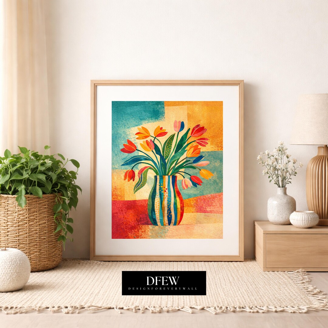 Modern Floral Vase Wall Art Print | Colorful Botanical Artwork ...