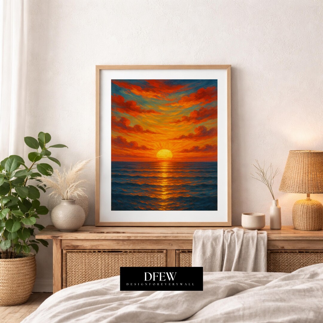 Ocean Sunrise Wall Art Print | Coastal Seascape Painting | Dramatic ...