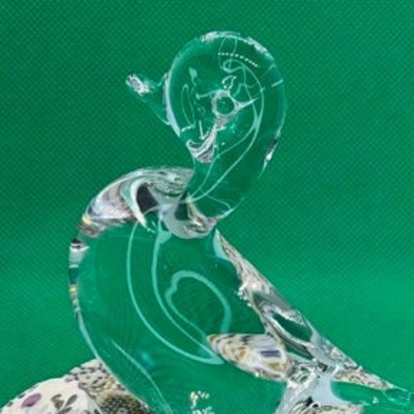 Vintage Art Glass Wedgwood Duck Bird Clear Paperweight Ornament