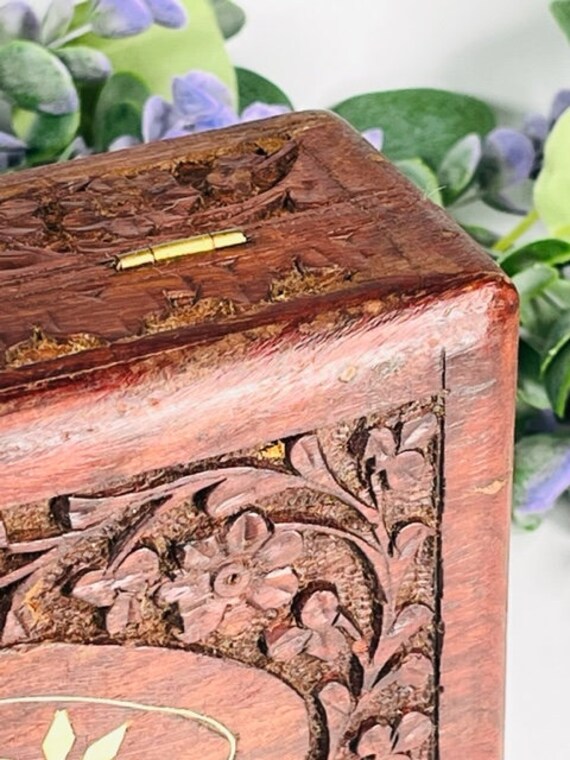 Vintage Hand Carved Wooden Keepsake Jewelry Box O… - image 5