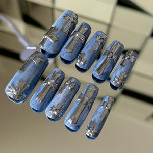 Denim Chrome Hearts Nail Set