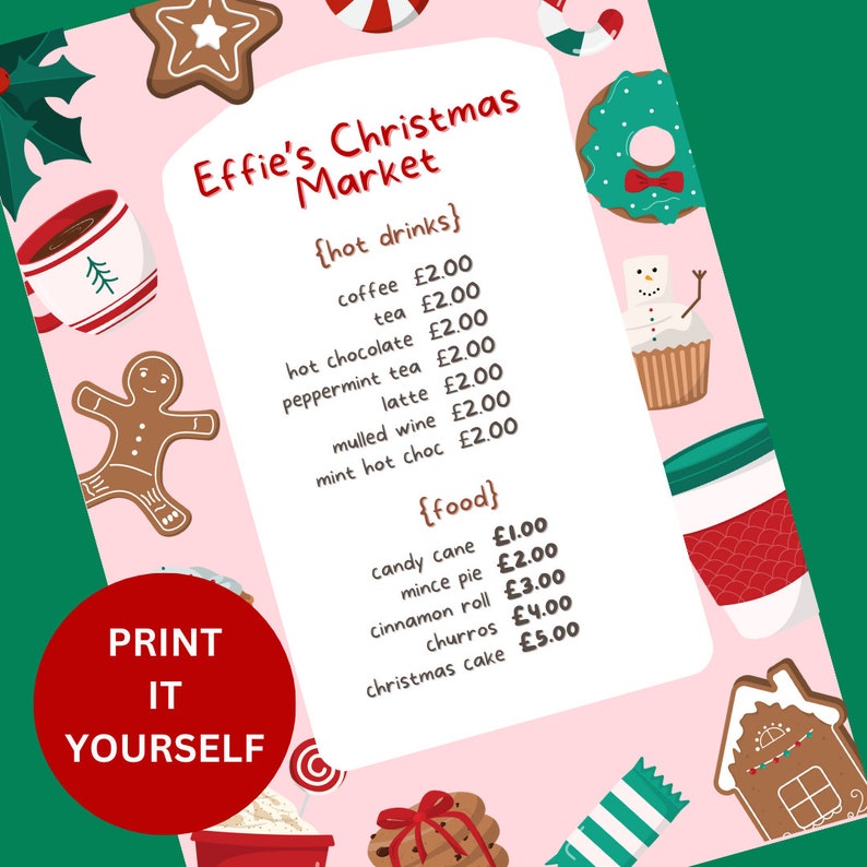 DIGITAL Christmas Market Menu Christmas Play for Toddlers Etsy UK