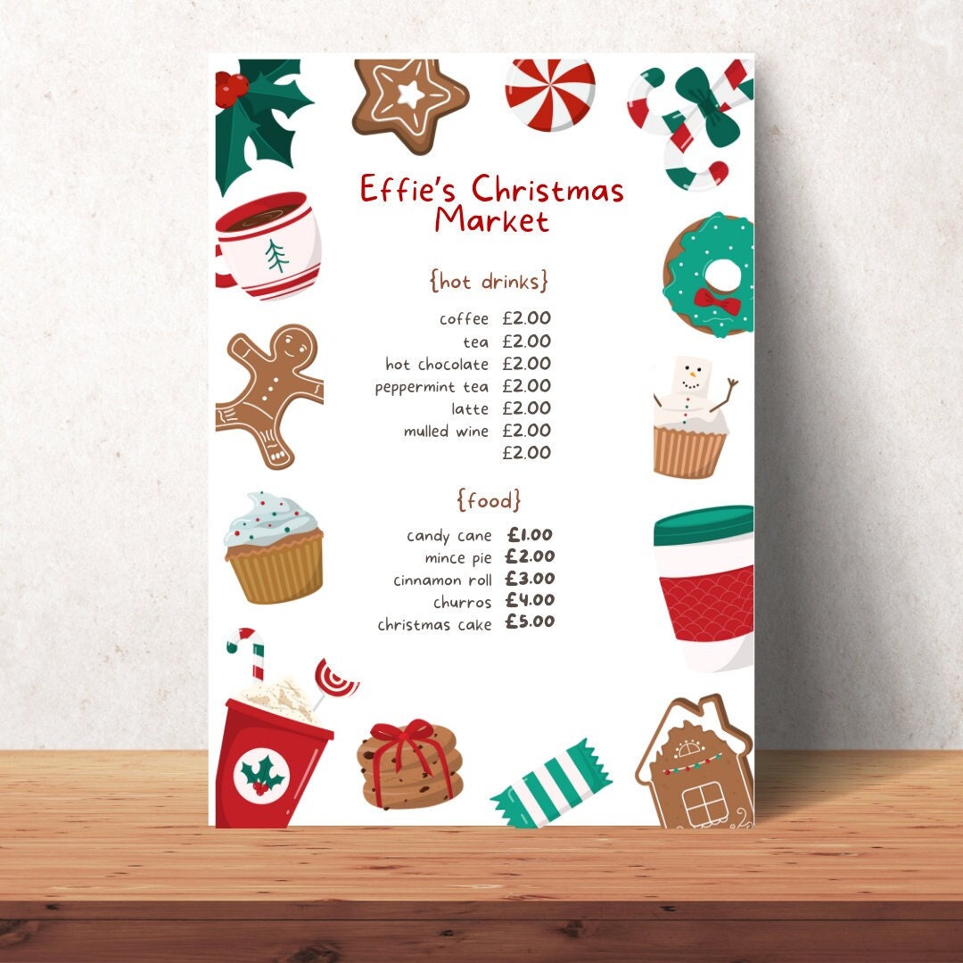 DIGITAL Christmas Market Menu Christmas Play for Toddlers Etsy UK