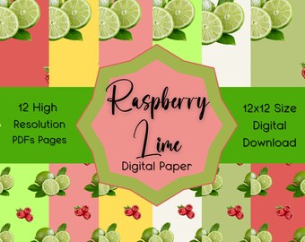 Colección de papel Foodie de papel digital de frambuesa y lima de Momluvv
