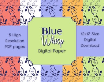 Papel digital Blue Whisps Mixed Berry Collection Papel de Scrapbook Descarga digital por Momluvv