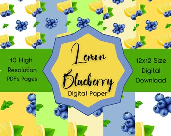 Lemon Blueberry Digital Paper 'Citrus Berry' Foodie Paper Collection de Momluvv