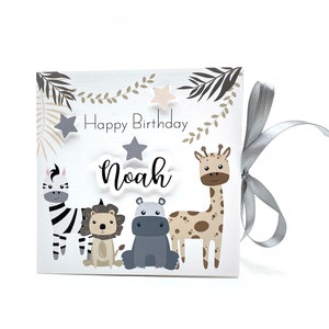 Carta personalizzata per accogliere un bambino, carta di animali africani selvatici per il nuovo bambino, biglietto di auguri 3D per i nuovi genitori, nuova carta del bambino