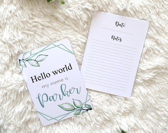 Cartões de marcos do bebê com folhas em aquarela: presente de lembrança personalizado
