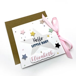 Personalisierte Karte “Hello Little Baby”, Neue Eltern Grußkarte, Neugeborene Glückwunschkarte mit Sternen, Quadratische Ne Baby Karte