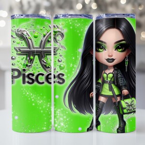 FICHIER PNG, zodiaque femme Poissons PNG | Esthétique vert citron et noir | Sublimation et téléchargement numérique
