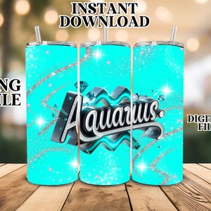 PNG | Aquarius Zodiac PNG | Teal and Silver Aquarius Digital Design | Astrology Clipart for Tumblers, Shirts, and More