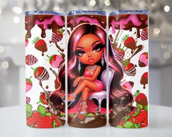 Schokolade Erdbeer Mädchen 20 Unzen Tumbler Wrap PNG (Digitaler Download)