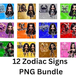 Zodiac Girl PNG Bundle | 12 Astrology Signs Clipart | Neon Zodiac PNG for Sublimation | Pisces, Aries, Gemini | Digital Download