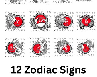 Zodiac Signs PNG Bundle: Feminine Astrology Line Art (Digital Download)
