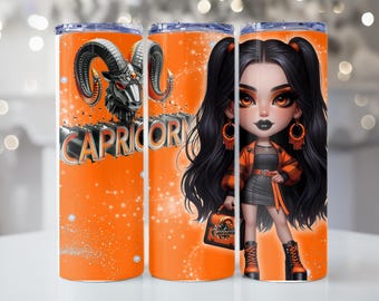 Capricorn Zodiac PNG: Orange & Black Woman Design (Instant Download)