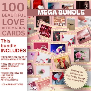 Love Affirmation Mega Bundle: 100 Cards to Manifest Romance & Self-Love | Digital Download PDF