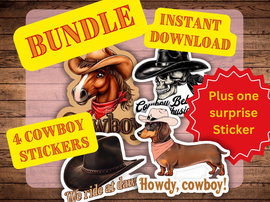 Western Cowboy Sticker Bundle: 5 PNG Decals (digital Download) - Etsy