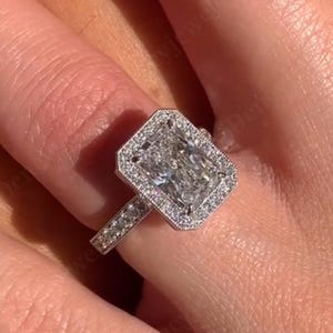 6CT Radiant Moissanite Engagement Ring: Hidden Halo, 14K Gold Anniversary Ring