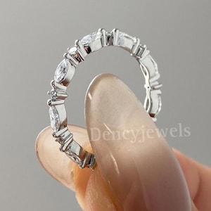 14K Gold Moissanite Eternity Band: Round & Marquise Anniversary Ring