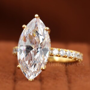 2.5 CT Marquise Moissanite Ring: 14K Yellow Gold Hidden Halo Engagement Ring