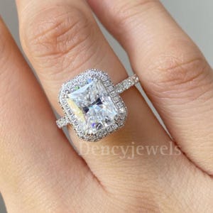 3.5 CT Radiant Cut Moissanite Ring: 14K Gold Hidden Halo Engagement Ring