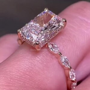 4 CT Radiant Cut Moissanite Ring Radiant Hidden Halo Engagement Ring 14K Solid Gold Wedding Ring For Her Proposal Gift Ring Anniversary Ring