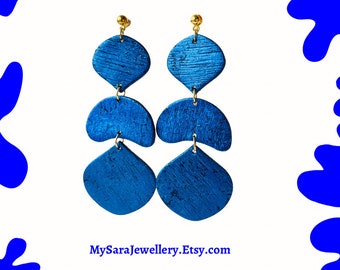 Big blue statement earrings, Colour block ble earrings, Wedding guest earrings, Gift for her