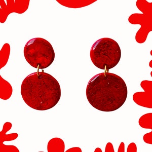 MURANO -Red statement earrings, Gift for her, Colour block small red earrings