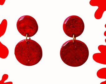 Pendientes colgantes de arcilla polimérica roja: Postes de acero inoxidable