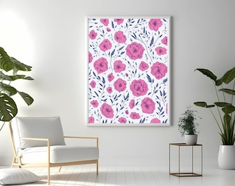 Seamless Pink Floral Pattern WALL ART