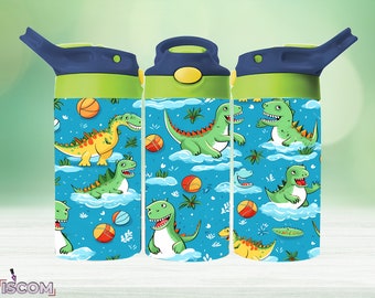 Funny Dinosaurs 12oz Kids Flip Top Sippy Cup Tumbler Wrap,12oz Straight Tumbler Sublimation PNG, Children's Dinosaur Tumbler Wrap Design PNG