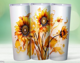 3D Sunflowers 20 oz Skinny Tumbler Sublimation Design, Straight And Tapered Tumbler Wrap, Instant Digital Download PNG