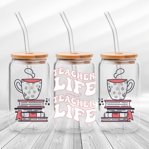 Teacher-Themed Glass Can Template Set: Instant Download - 16 & 20 oz Designs