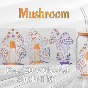 20oz & 16oz Mushroom Glass Can WRAP -Mushroom can wrap SVG -libbey glass design -Can Glass Designs  -Mushroom png svg instant Download