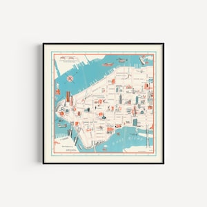 Afdrukbare kunst, South Manhattan New York Vintage geïllustreerde stratenkaart, Greenwich Village kaart, antieke kaart print, reizen artwork