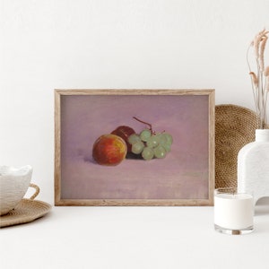 Printable Wall Art, Still Life Painting, Kitchen wall art, Digital Download, Peach and Grapes, Print Yourself, Home Decor