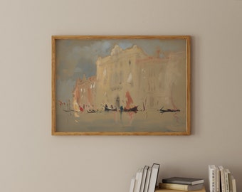 Venice Gondola Painting , Printable Art, Gallery Wall Art, Digital Download, Muted Landscape Wall Art, Travel Gallery