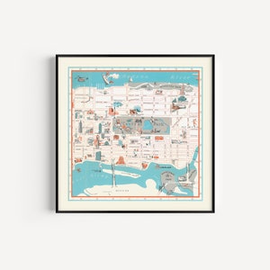 Printable Art, manhattan New York vintage Illustrated Street Map, Central Park Map, Antique Map Print, Travel Artwork
