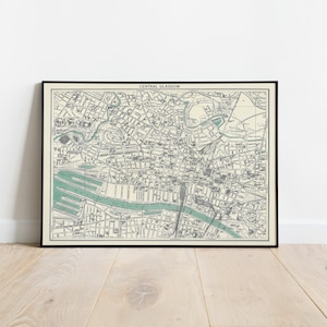 Glasgow Scotland Vintage Map, Antique City Map Print, Gallery Wall Digital Download, Travel Artwork