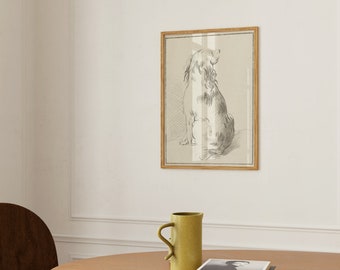 Printable Wall Art, Sitting Dog Pencil Sketch Print, Dog Artwork, Bedroom Gallery wall, print Yourself Digital Download